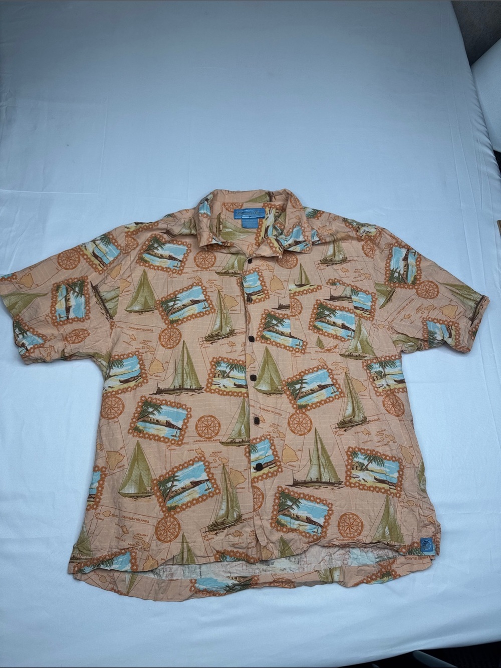Men's Bermuda Bay Hawaii postcard Print SILK 2X Short-Sleeve Button-Down Shirt